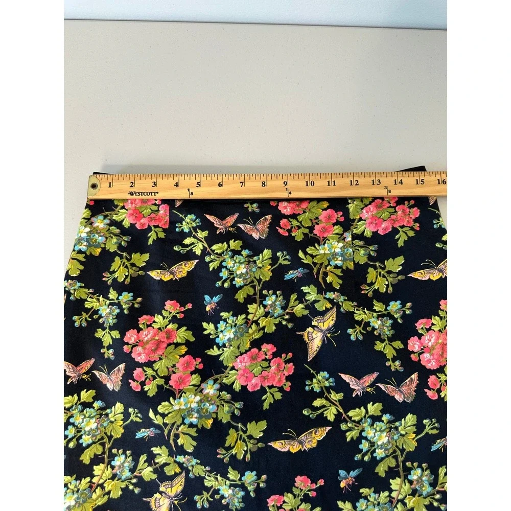 Oasis Floral Butterfly Print Pencil Skirt Womens Size 12 Black Boho Whimsigoth